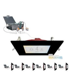 4 in. Black Square Trim 2HR Fire Rated Canless 27K-50K Select New Construction Integrated LED Recessed Lighting Kit 6PK