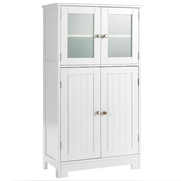 23 in. W x 12 in. D x 43 in. H White Bathroom Floor Storage Linen Cabinet with Doors and Adjustable Shelves