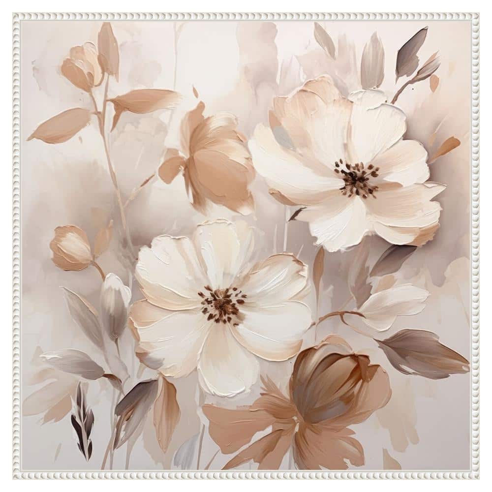 Scented Petals Beige and White Canvas Art in Sylvie White Frame