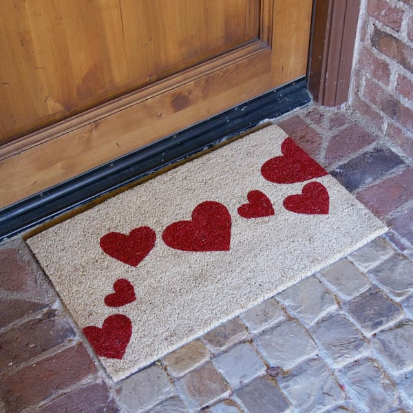 Red Hearts 30 in. x 18 in. Door Mat