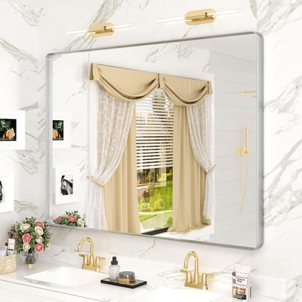 Apmir 48 in. W x 36 in. H Rectangular Aluminum Alloy Framed and Tempered Glass Wall Bathroom Vanity Mirror in Brushed Silver
