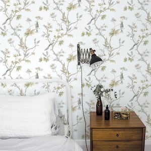 Secret Garden White and Neutrals Garden Bird Trail Non-Woven Paper Non-Pasted Wallpaper Roll (Covers 57.75 sq.ft.)