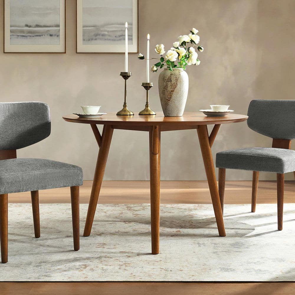 Eckhard 45 in. Walnut Round Wood Coffee Table with Solid Legs