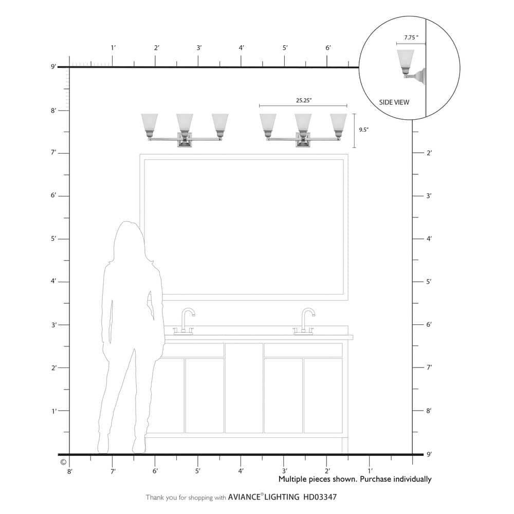 Antique Brass Mission 3-Light Bath Vanity with Satin Glass