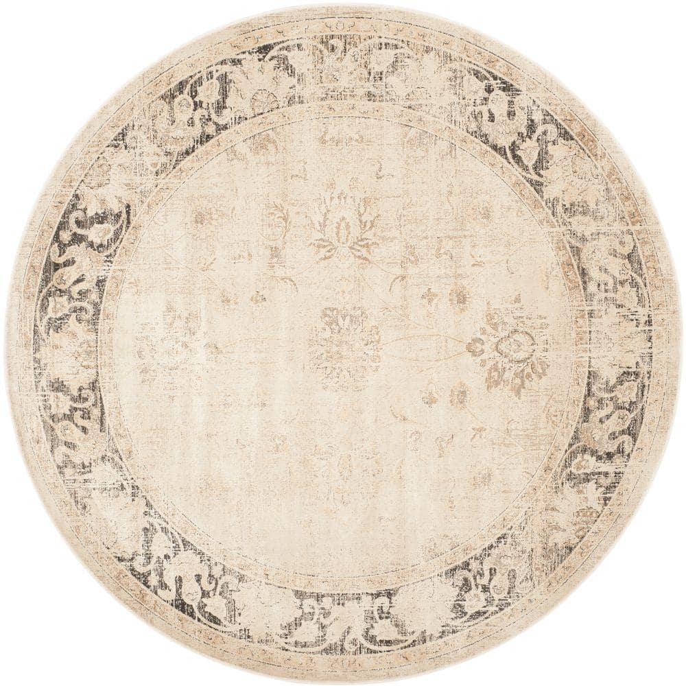Stone and Cream Round Viscose Vintage Area Rug