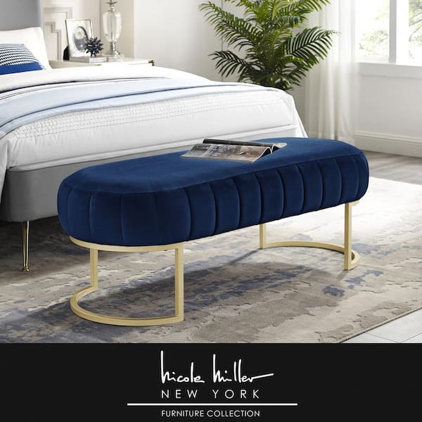 Nicole Miller Mohit Navy/Gold Bench Upholstered Velvet 18 in. x 22 in. x 53 in.