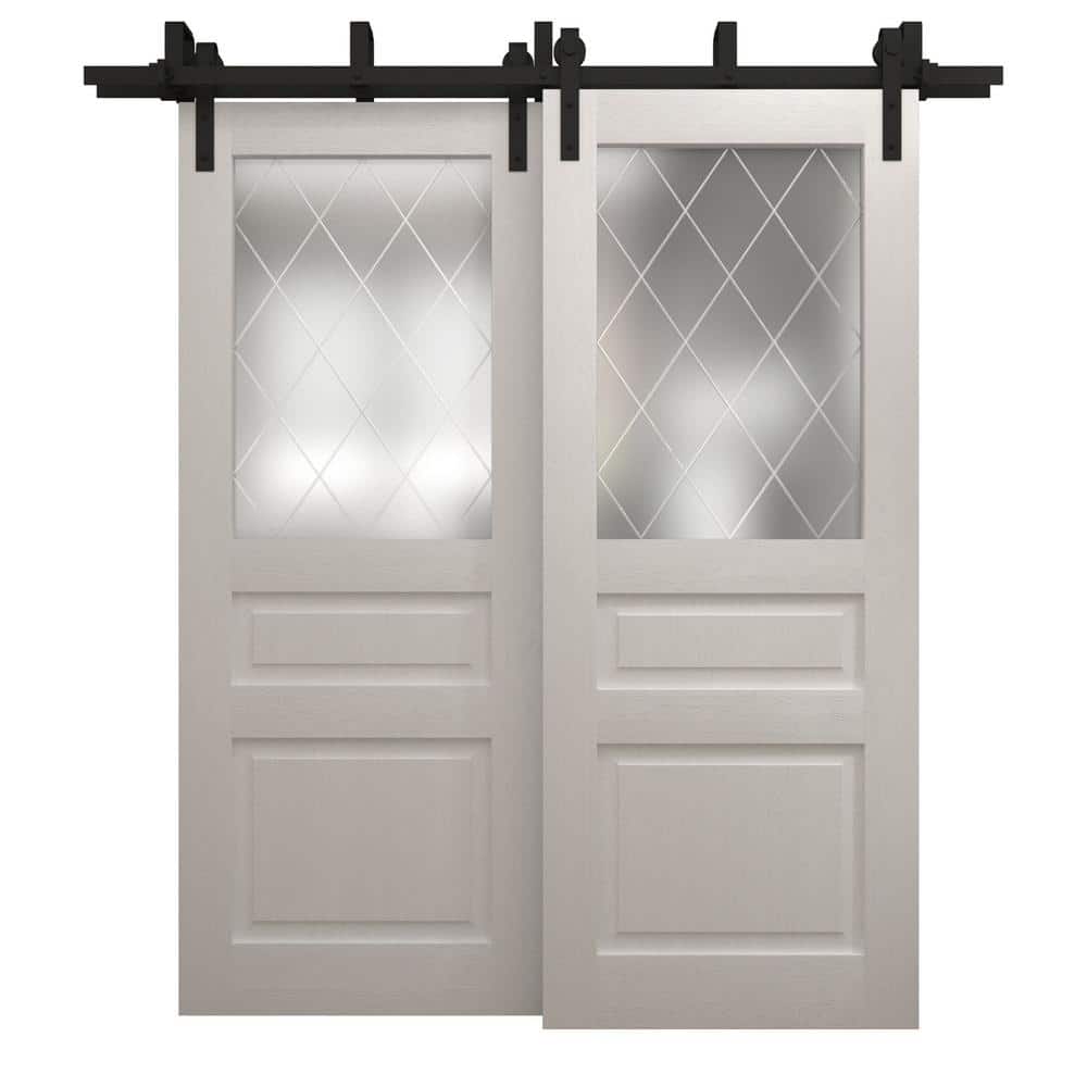 36 in. x 84 in. Frosted Glass Painted White Oak Solid Wood Bypass Barn Door Slab With Hardware price history on PriceWatchPro