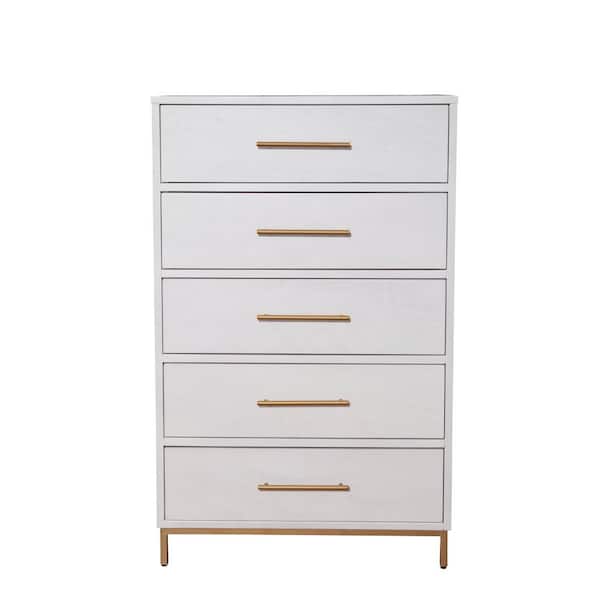Alpine Furniture Madelyn White 5 Drawers 64 in. W Chest of Drawers