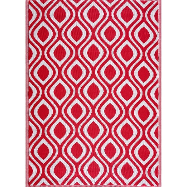 Venice Red White 5 ft. x 7 ft. Reversible Recycled Plastic Indoor/Outdoor Area Rug-Floor Mat