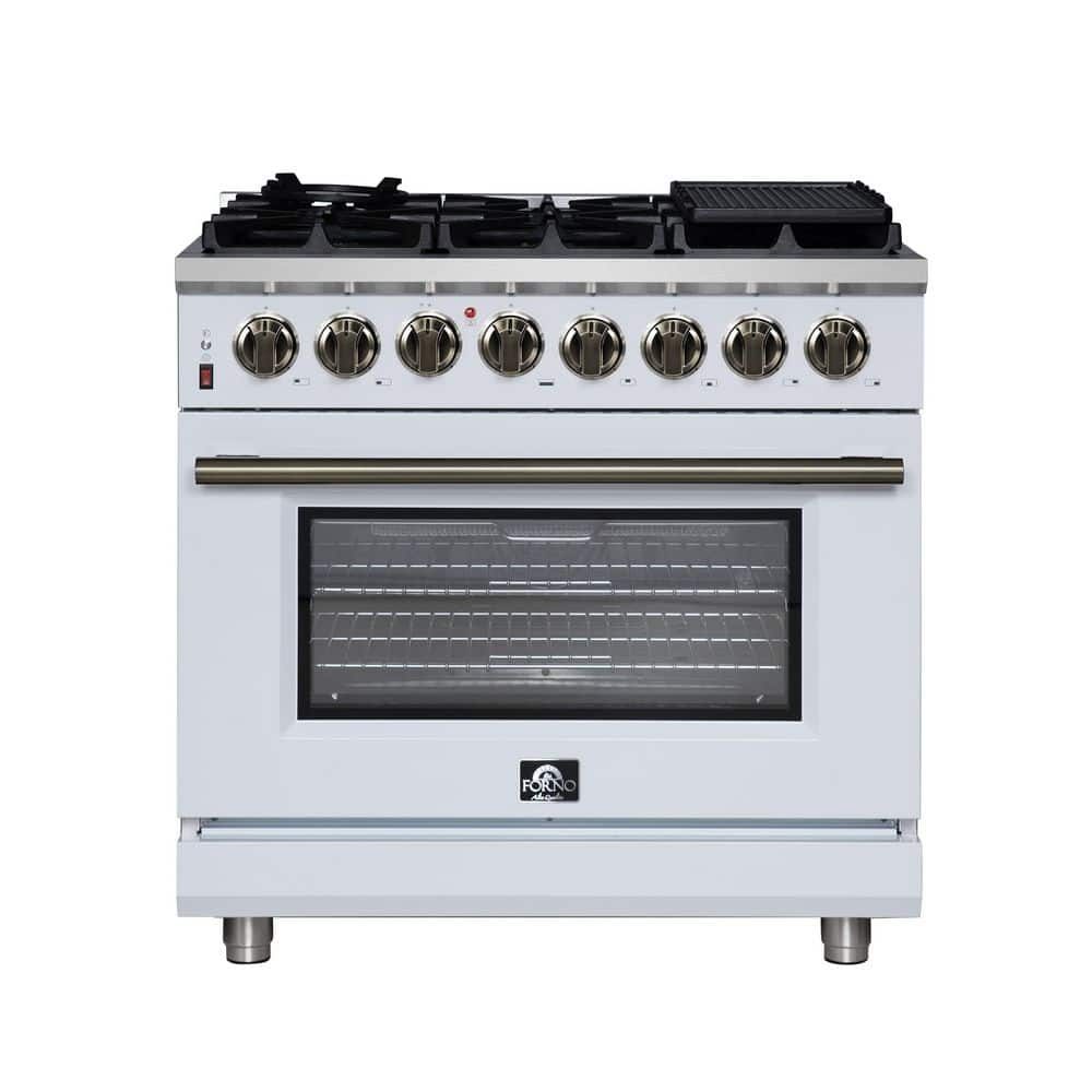 Massimo 36 Inch Freestanding Dual Fuel Range in White with Antique Brass Accessories, 5.36 cu. ft. Convection Oven price history on PriceWatchPro
