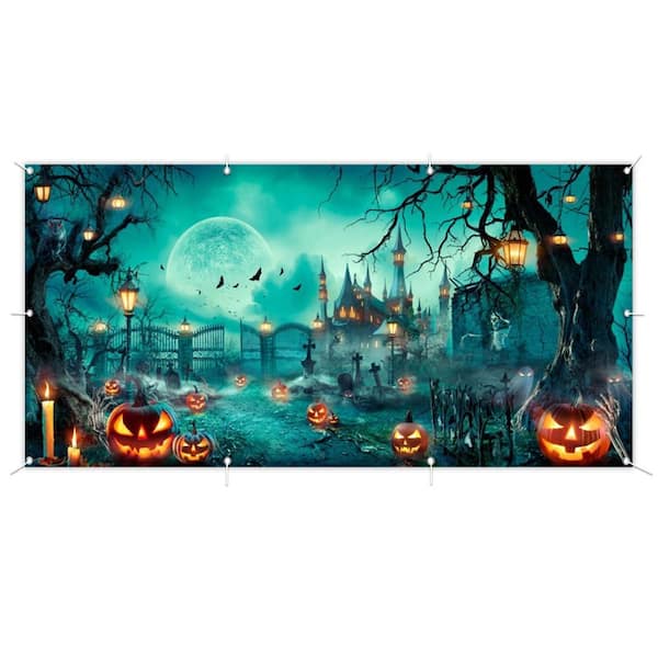 Halloween Car Decorations Kit w/Spooky Backdrop Banner for Garage Door, Outdoor Indoor Holiday Party Decor