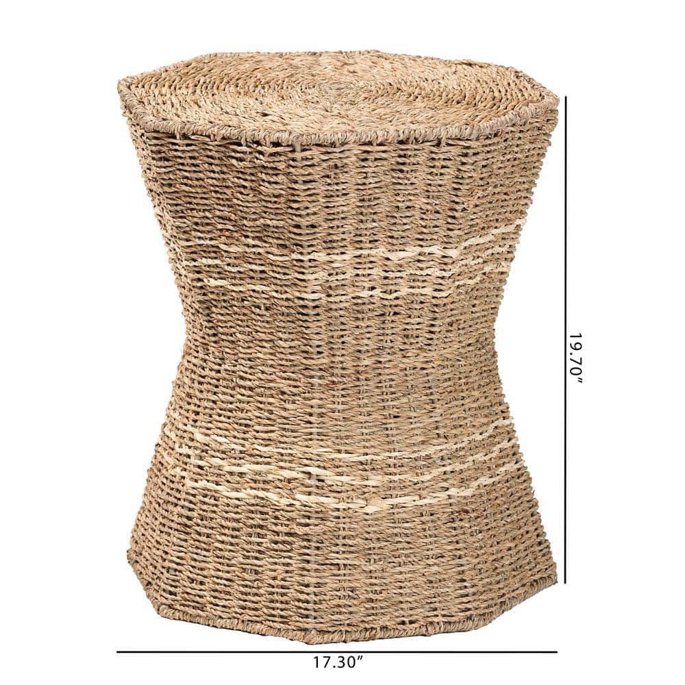 Natural Brown Seagrass Hourglass End Table with Metal Frame