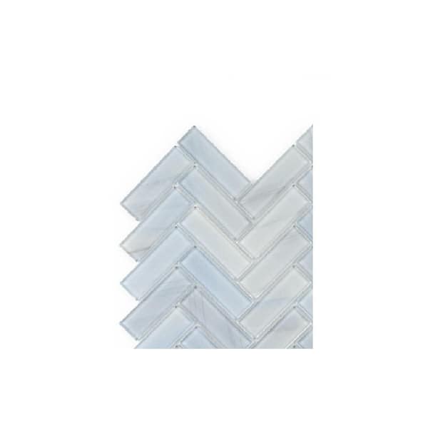 Jeffrey Court Take Home Tile Sample - Orbit Herringbone Blue 4 in. x 4 in. Herringbone Gloss Glass Mosaic