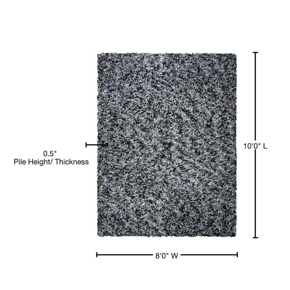 Handmade Black and Ivory Tufted Shag Rug, 8' x 10'
