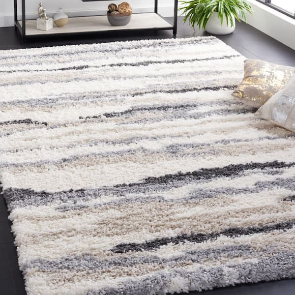 Fontana Shag 7 ft. x 9 ft. Ivory/Gray Abstract Area Rug