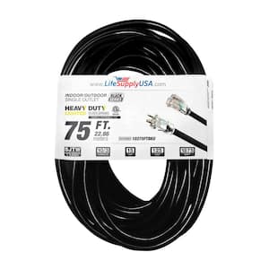75 ft. 10-Gauge/3 Conductors SJTW Indoor/Outdoor Extension Cord with Lighted End Black (1-Pack)