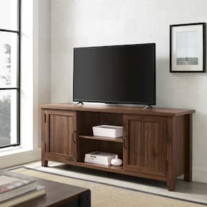 58 in. Dark Walnut Composite TV Stand Fits TVs Up to 64 in. with Storage Doors