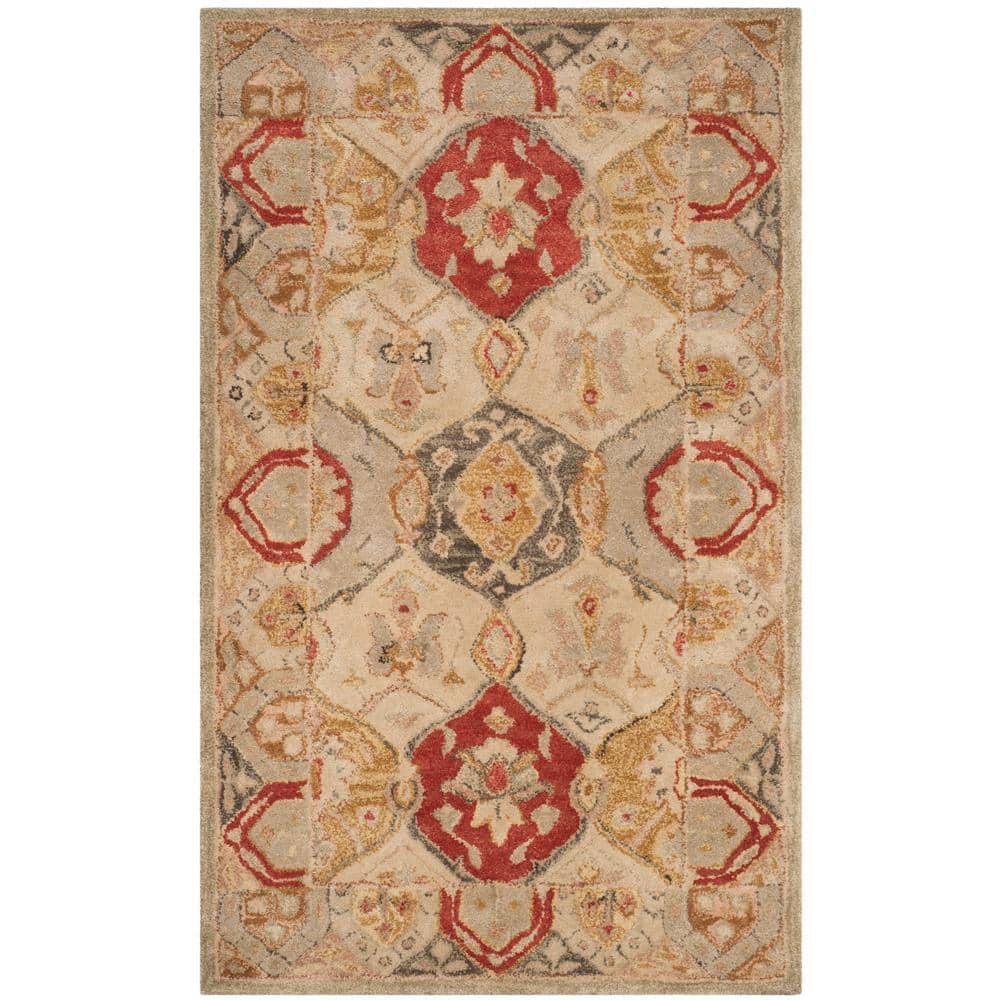 Antiquity Beige and Red Hand Tufted Wool Rug