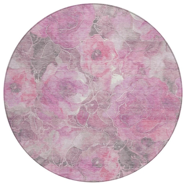 Chantille Machine Washable Indoor/Outdoor Abstract ACN1859 Pink 8 ft. x 8 ft. Round Rug