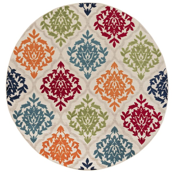 Oasis Medallion Multi-Color 5 ft. Round Indoor/Outdoor Area Rug