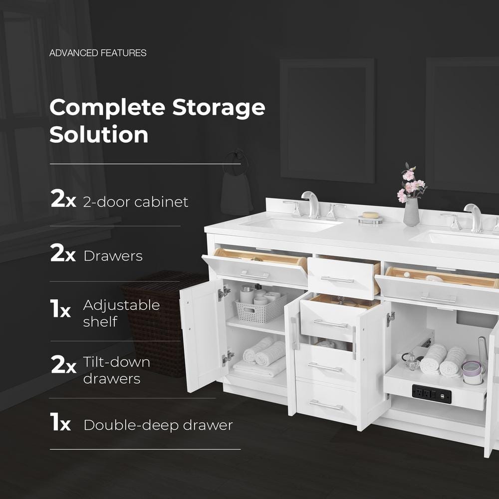 Bailey 60" Pure White Double Sink Freestanding Bathroom Vanity