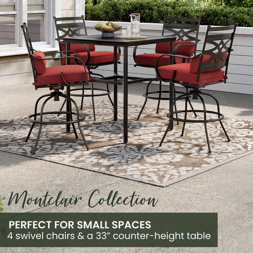 Montclair 5-Piece Steel Outdoor Dining Set with Chili Red Cushions