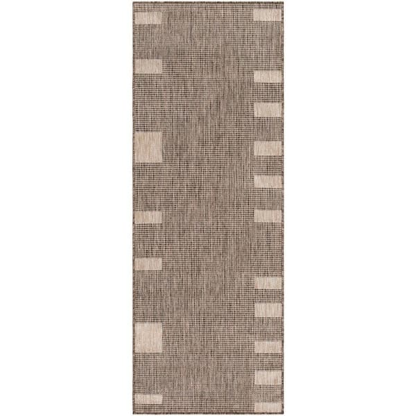 Boxwood 2 ft. W x 7 ft. L Indoor/Outdoor Runner Machine Woven Rug, Dark Brown/Tan Area Rug