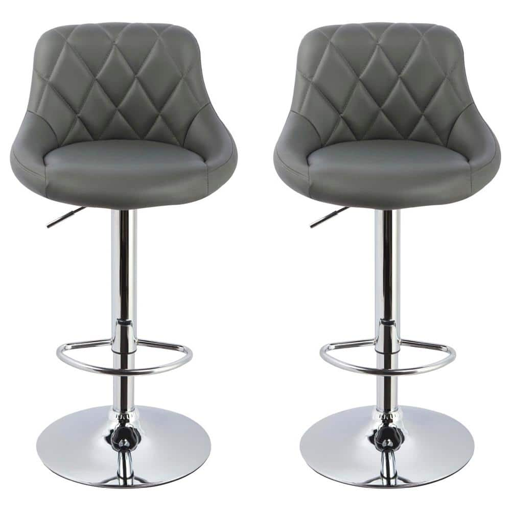 Westchester Grey Faux Leather Adjustable Swivel Bar Stools (Set of 2) WY523G The Home Depot