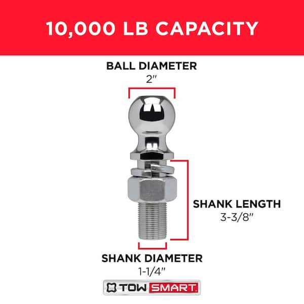 TowSmart 10,000 lb. Capacity 2 in. Ball x 1-1/4 in. Shank Diameter x 3-3/8 in. Shank Length Chrome Hitch Ball