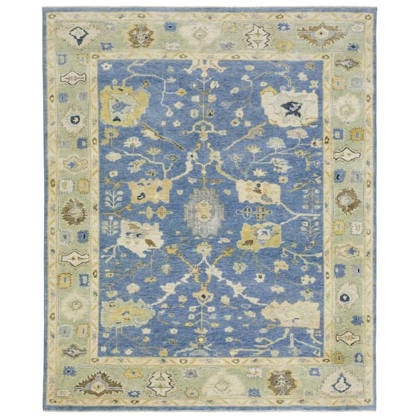 6' X 9' Blue And Green Wool Oriental Hand Knotted Area Rug With Fringe