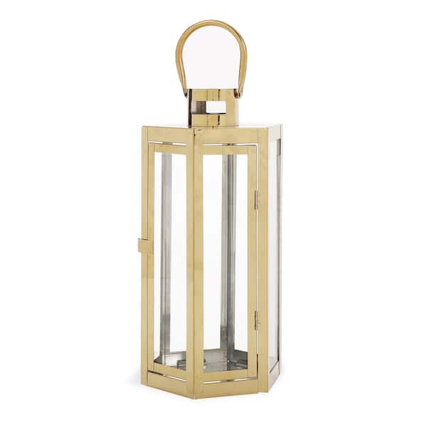 Noble House Brianna 6.5 in. x 16 in. Gold Stainless Steel Outdoor Patio Lantern