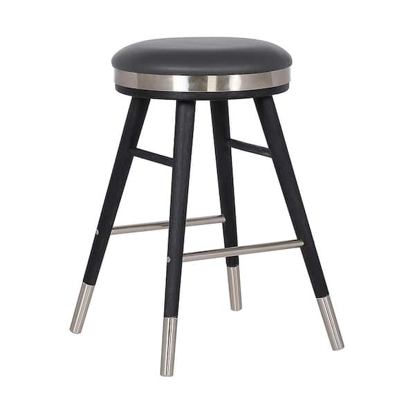 Armen Living Clara Contemporary 26" Counter Height Bar Stool in Black Brushed Wood Finish and Grey Faux Leather