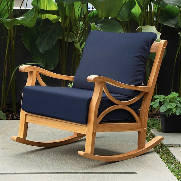 Cambridge Casual Abbington Teak Wood Outdoor Rocking Chair with Navy Cushion