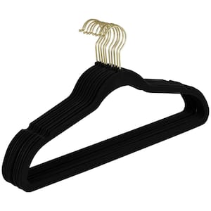 Black Velvet Hangers with Matte and Gloss Gold Hook 10-Pack