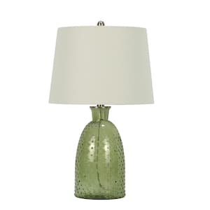 26.5 in. Green Hobnail Glass Indoor Table Lamp with Decorator Shade