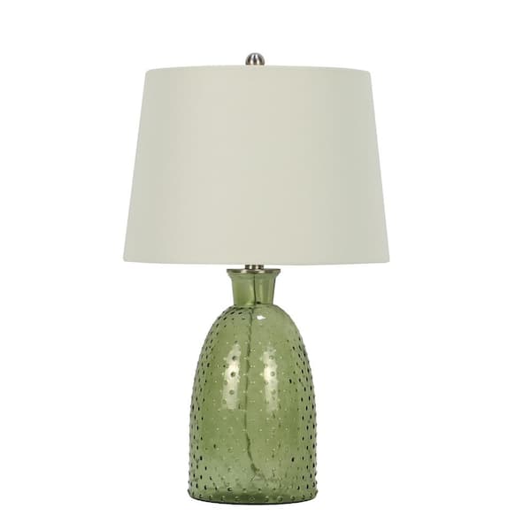 Fangio Lighting 26.5 in. Green Hobnail Glass Indoor Table Lamp with Decorator Shade