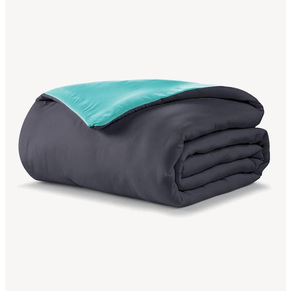 ELLA JAYNE Black and Teal Twin Reversible Microfiber Down Alternative 3-Piece Comforter Set