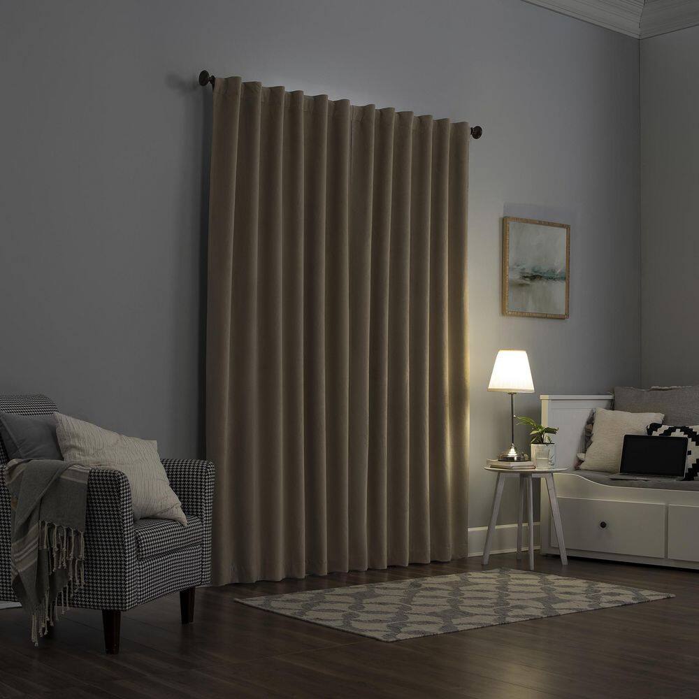 Ecru Velvet Blackout Thermal Back Tab Curtain Panel