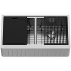 Oxford Stainless Steel 36 in. Double Bowl Slotted Farmhouse Apron-Front Workstation Kitchen Sink with Accessories
