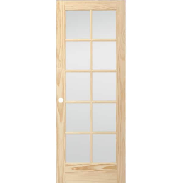 Steves & Sons 24 in. x 80 in. Solid Core French Unfinished Pine Wood 10-Lite Interior Door Slab with Bore