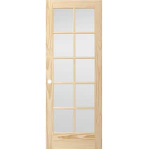 32 in. x 80 in. French Unfinished Pine Solid Core Wood 10-Lite Interior Door Slab with Bore