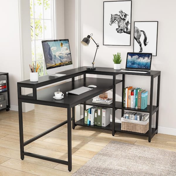 TRIBESIGNS WAY TO ORIGIN 57 in. Perry Black Large Carbon Fiber Surface  Gaming Computer Writing Desk Monitor Stand Storage Shelf Home Office  HD-JW0513-WZZ - The Home Depot