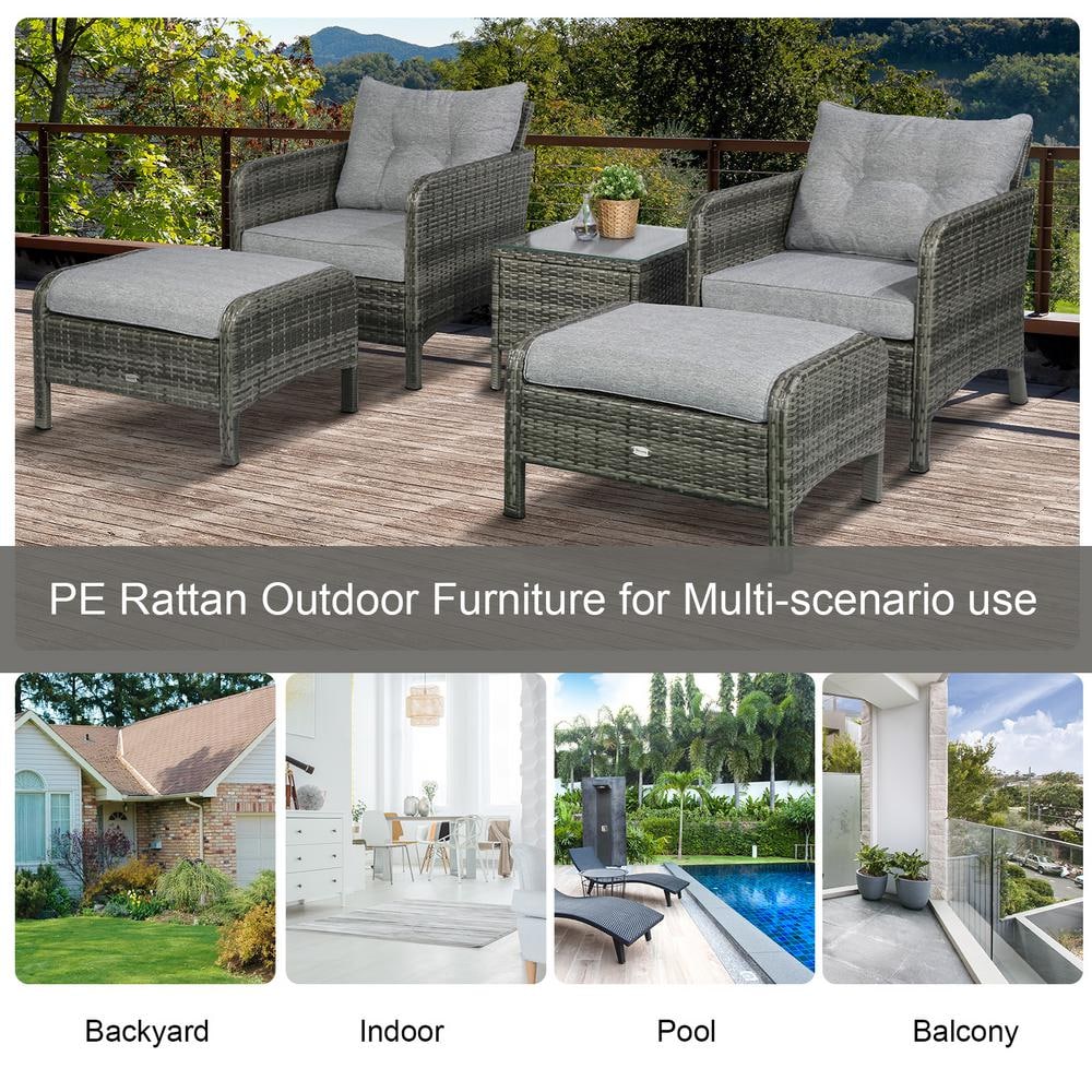 Elysian 5-Piece Grey PE Rattan Outdoor Conversation Set with Cushions