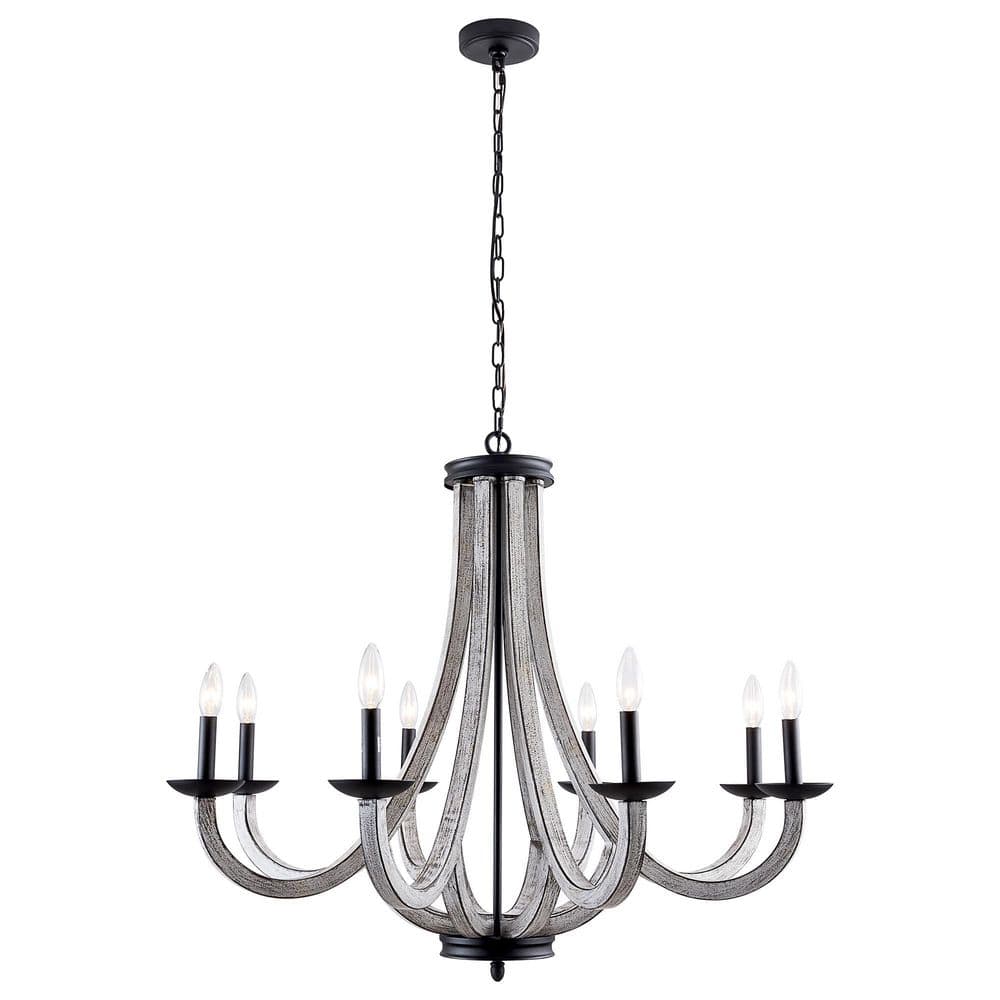 Maxax Boise 8-Light Black / Wood Candle Style Traditional