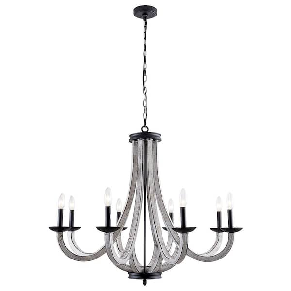 Boise 8-Light Black / Wood Candle Style Traditional Chandelier with Wrought Iron Accents