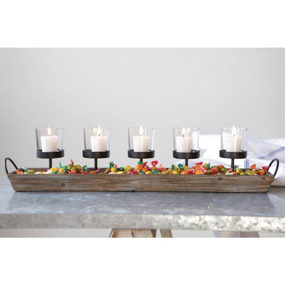 Rustic Wood and Metal Votive Candle Holder Tray