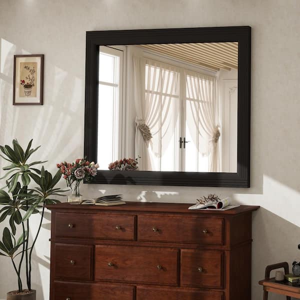 30 in. W x 40 in. H Rectangular Classic Black Wooden Framed Bathroom Vanity Mirror Wall Mirror