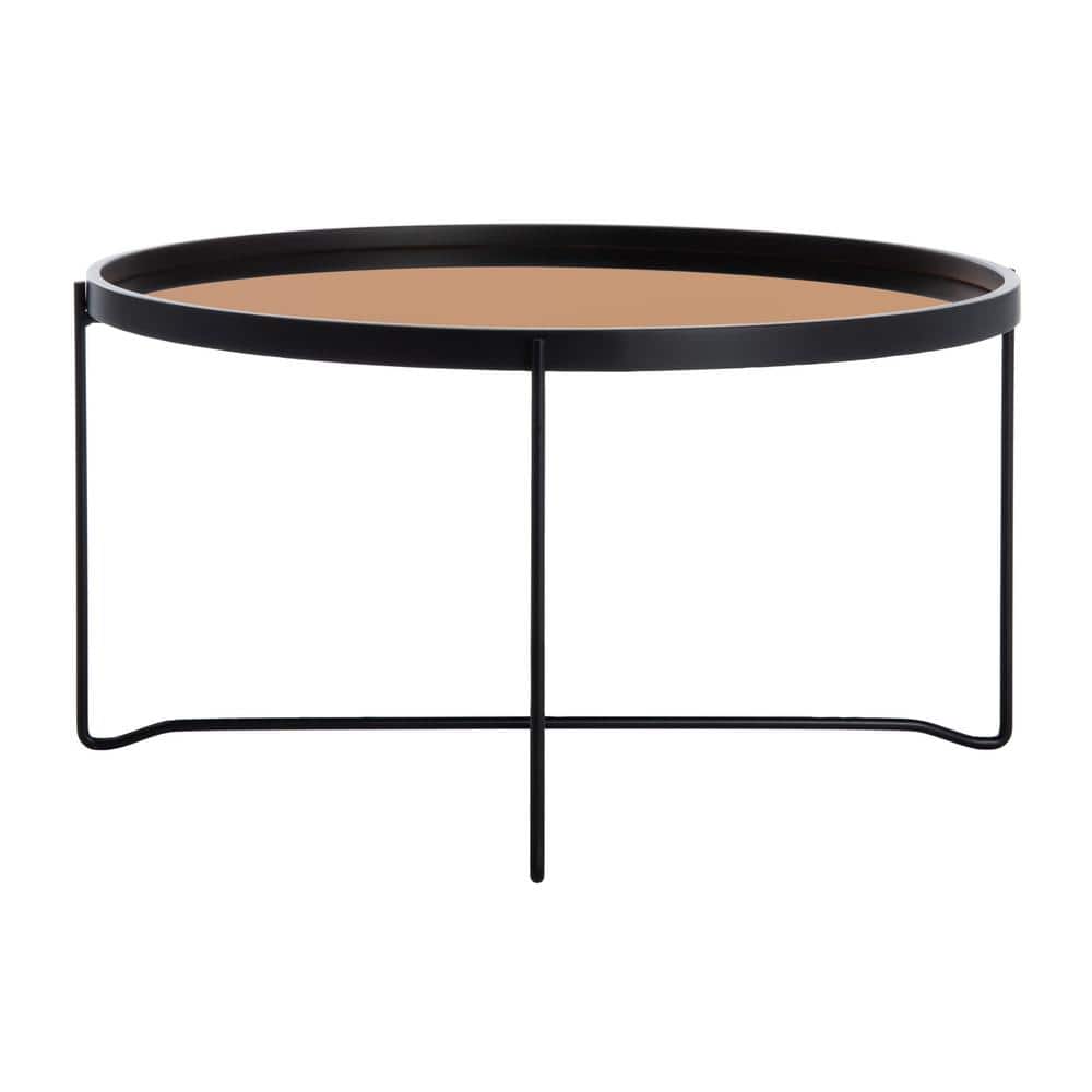 Ruby Round Rose Gold Glass and Black Wood Coffee Table