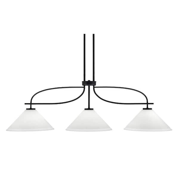 Unbranded Olympia 3-Light Matte Black Billiard Light with 12 in. White Muslin Glass Shades, no blulbs included