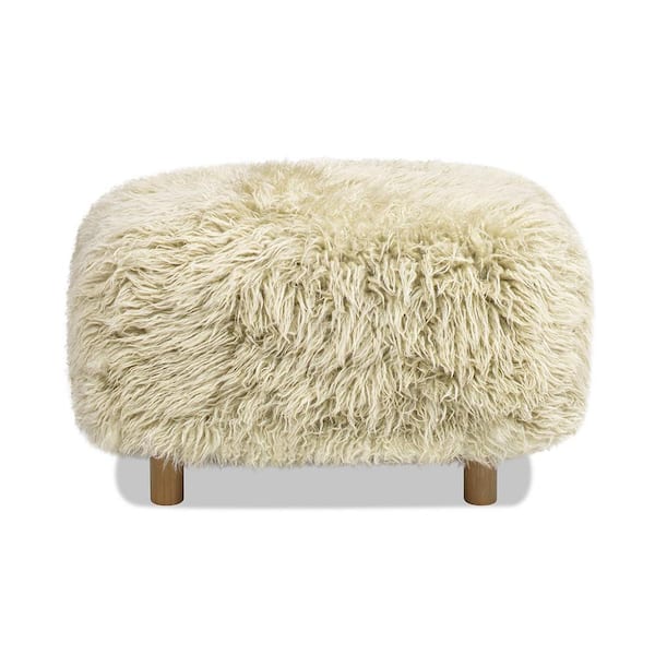 Jennifer Taylor Enchante 24.5 in. Genuine Mongolian Sheepskin Rectangular Living Room Accent Ottoman in Taupe Beige